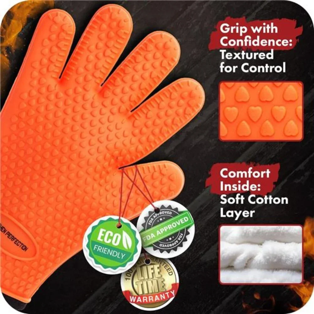 Silicone Smoker Oven Gloves Extreme Heat Resistant BBQ Gloves Waterproof